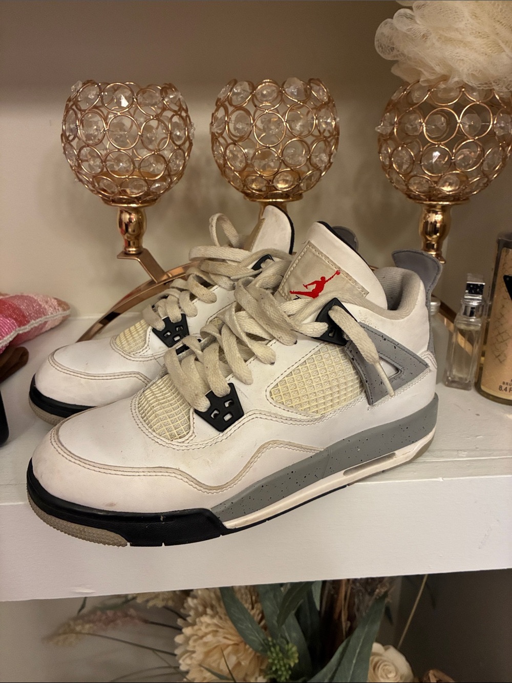 Jordan White and Gray Men's Basketball Sneakers with Red Jumpman